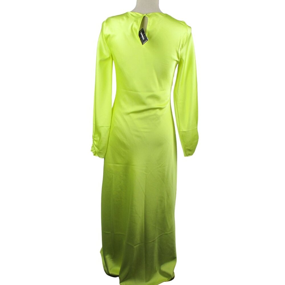 Express Women's Satin Long Sleeve XS Midi Dress Graceful Romantic - Picture 6 of 8